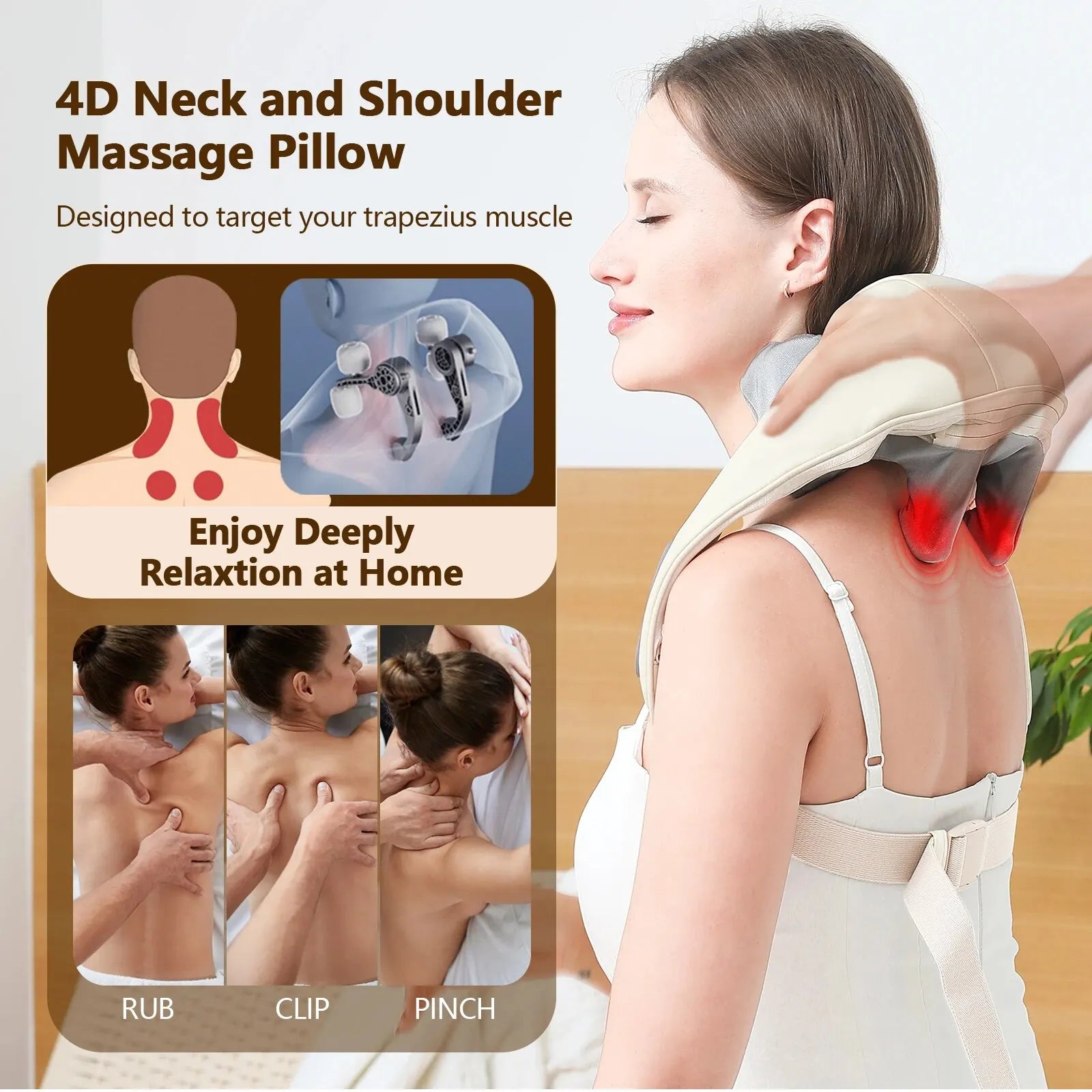 Neck and Shoulder Massager Wireless Neck and Back Shiatsu Kneading Massager Neck Cervical Relaxing Massage Shawl